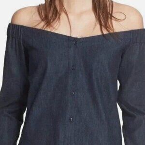Rag & Bone Kacy Indigo Blue Denim Chambray Off Shoulder Top XS